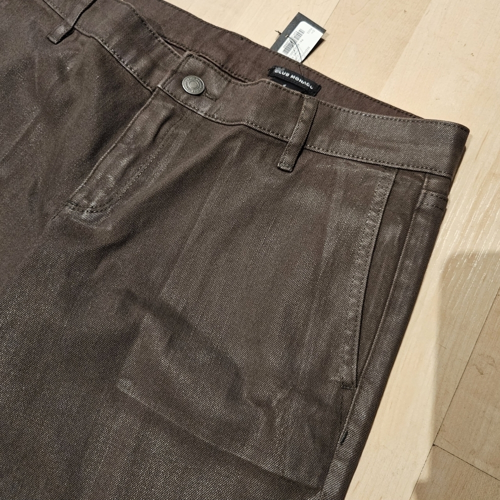 🔥NWT Club Monaco Benita Wax Coated Straight Leg Cropped Pants in Peat Moss 6 - Picture 4 of 8